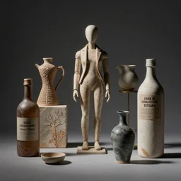 a high fidelity anthropomorphic study depicting objects of every day use of unknown origin. studio lighting.