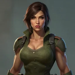 portrait of a beautiful muscular girl with plump lips in team fortress 2 style, tragic, military art, concept art, fantasy, hd shot, digital portrait, beautiful, artstation, comic style, by artgerm, guy denning, jakub rozalski, magali villeneuve and charlie bowater