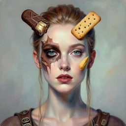 detailed portrait of biopunk drew barrymore ( marshmallow string ) fractal ( chocolate ) ( graham cracker ) beautiful! by tomasz alen kopera and peter mohrbacher and johanna martine! and margaret keane! elegant alluring luminescent