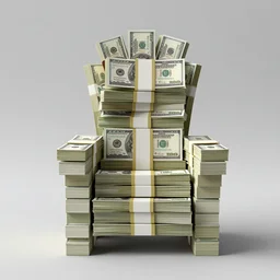 a throne made of stack of money, octane render