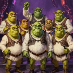 concept art painting of a group of shrek at a nightclub rave, by james gurney and greg rutkowski