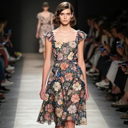man with a flower dress on a catwalk