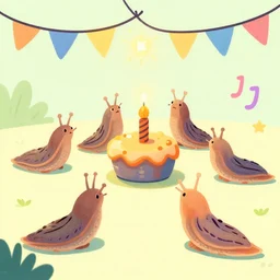 a colorful illustration of slugs at a party