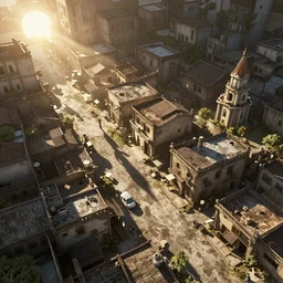 highly detailed sun and shadow town of dead
