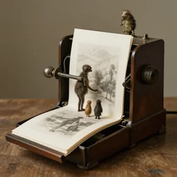strange machine that makes copies of small weird beings by caspar david friedrich