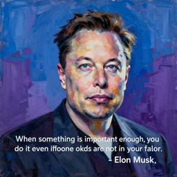 an expressive abstract painting with a dominant palette of blue and purple, meaningful When something is important enough, you do it even if the odds are not in your favor - Elon Musk.