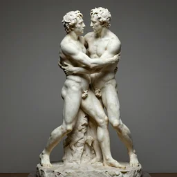 full body, alan turing wrestling with agent smith, sculpture by auguste rodin