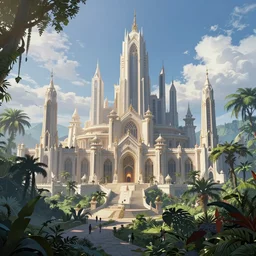 star wars concept art by greg rutkowski, a palatial, elegant and beautiful city in the middle of a jungle, blue sky with clouds, cinematographic morning light, artstation hq