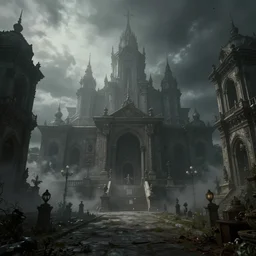magical mystical ancient neoclassical city, gloomy and foggy atmosphere, octane render, rembrandt, cgsociety, artstation trending, horror scene, highly detailded