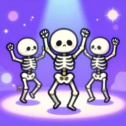 skeletons dancing in a disco, cute cartoon digital art