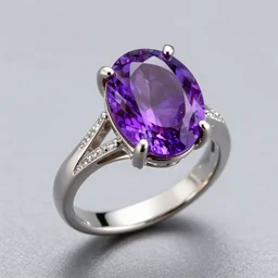 a beautiful engagement ring, made out of shiny silver, the ring is covered in purple majestic fire, high quality, photo realistic, detailed, 8k