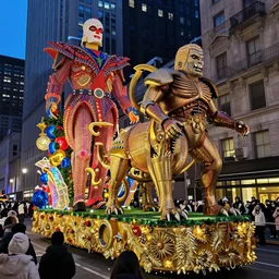 photo of giant parade float by lisa frank and hr giger in the macys thanksgiving parade, detailed 4 k photo