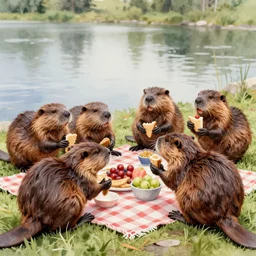 Beavers having a picnic, watercolor, realistic 4k octane beautifully detailed render, 4k post-processing, highly detailed, intricate complexity, epic composition, magical atmosphere, cinematic lighting, masterpiece, ultra hd