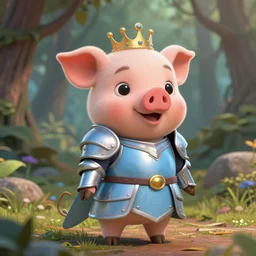 very cute and adorable little anthropomorphic piggy knight princess, piglet, cartoon , fantasy forest, pale blue armor, cute and adorable, pretty, Dysney, Pixar style, photorealistic, 3d render, octane render, HDR, 8k, unreal engine,  highly detailed, DeviantArt Artstation, by Pit Baldriz, cinematic lighting