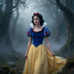 a portrait of snow white fairytale beautiful enchanted landscape, hyper realism, concept art, high detail, dramatic lighting, ominous, misty, beautiful, by guweiz, cinematic, 8 k