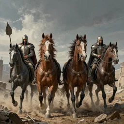 the four horsemen of the apocalypse by esad ribic, matte painting, highly detailed, cinematic
