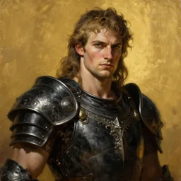 painted portrait of ruggedly handsome berserker by gaston bussiere greg rutkowski, greek god, focused on face, muscular physique masculine manly young, black armor fantasy intricate elegant detailed digital painting concept art artstation sharp focus illustration gold paint