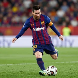 Lionel Messi hitting the ball, photorealistic, 4k