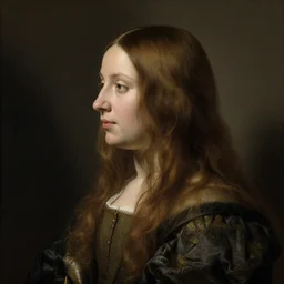 profile of a woman with long hair by Hendrick ter Brugghen. masterpiece. hq.