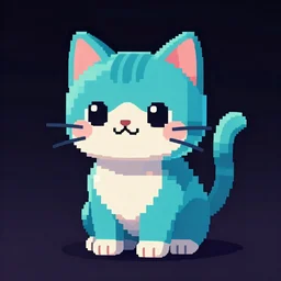 cute cat in retro colors, synthwave style, pixel art, dark background