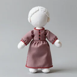 Rag doll puppet of Russian old lady no face no eyes white head , hand sown