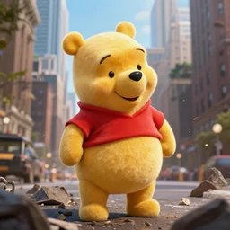 winnie the pooh destroys manhattan, detailed, intricate, cinematic lighting, trending of artstation, 4 k, hyperrealistic, focused, extreme details, cinematic, masterpiece
