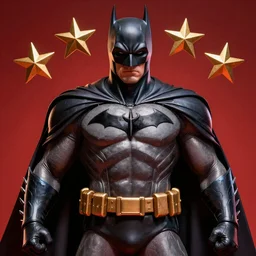 Intricate five star Batman,  HDR, cinematic, vibrant colors, photo realistic, hyperrealism,high detail, matte finish, high contrast, 3d depth, masterpiece, vivid colors, artstationhd , deviantart symmetrical