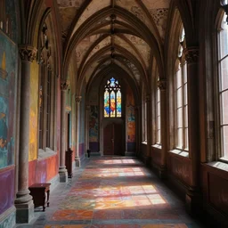 a matte painting gothic hallway colorful by, tyler edlin