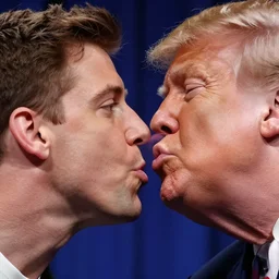 a photo of joe rogan getting very close to donald trump's puckered lips, on the joe rogan experience podcast. 4 k, 8 5 mm lens, f 1. 8