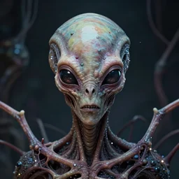 realistic portrait of a alien experiment gone wrong, psychedelic, dark art, facing camera, photo realistic, detailed, 1 4 5 0, delicate, hyper realism, ultra realistic, 8 k