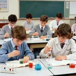 a photo of a 1989 science American high school classroom with students conducting science experiments
