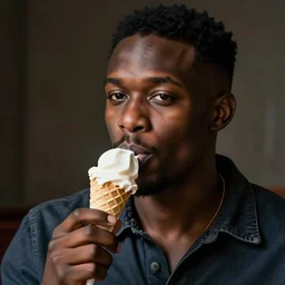 a black man eating an icecream