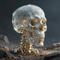 glass skeleton in sci - fi pod, digital art rendering, octane render, detailed