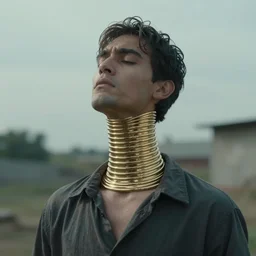 man with the worlds longest neck in the style of a movie, ultrarealism, 8k still photograph