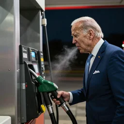 joe biden getting gas in his mouth at the gas station gas pump