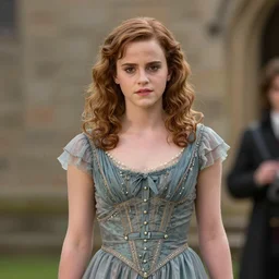 Still of Emma Watson as Hermione Granger. Wearing Yule Ball dress. Prisoner of Azkaban. Extremely detailed. Beautiful. 4K. Award winning.