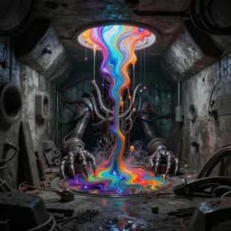 ( ( ( ( ( super realistic rendering of dark disturbing concrete bunker with alien mechanisms inside, very bright colours with mystical fluid, ultra detailed ) ) ) ) ), made by alexandre benois!!!!!!!!!!!!
