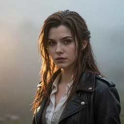 Beautiful Aerith Gainsborough in real life, face centred portrait, Confident, fog, rain, volumetric lighting, beautiful, golden hour, sharp focus, ultra detailed, cgsociety, by Leesha Hannigan, Ross Tran, Thierry Doizon, Kai Carpenter,Ignacio Fernández Ríos