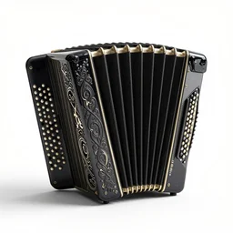 ornate concertina, clean 3d render, octane render, isolated on a pure white background, centered, entire object in frame, sharp focus, soft studio lighting