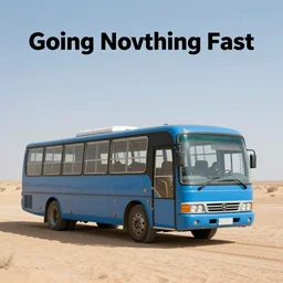 going nowhere fast track album cover , blue bus , desert