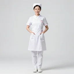 heroic nurse in uniform, photorealistic portrait photography, full body, standing, isolated on a pure white background, centered, whole figure in frame, sharp focus, studio lighting