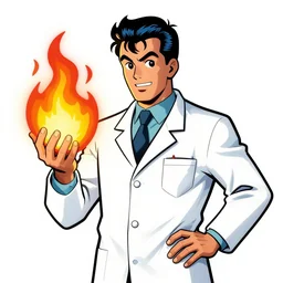 a burning chemist in a white coat, roy lichtenstein