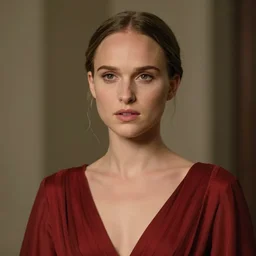 portrait of very young natalie portman in deep red dress by jan van eyck