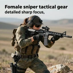 “female sniper tactical gear detailed artwork sharp focus”