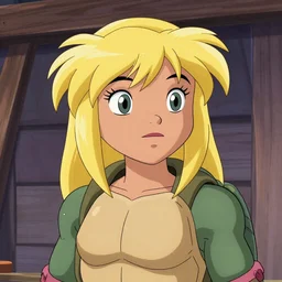 blonde hair, girl April O'Neil from cartoon Ninja Turtles by Kevin Eastman