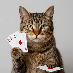 anthropomorphic, humanoid cat, with poker cards, by nikolay makovsky.