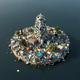 large island made entirely out of trash 4k photograph