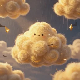 golden clouds and rain, thunder, 4k, post-processing, very very detailed, artstation, cute