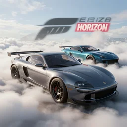 a vehicle in forza horizon and gtav. art by filip hodas and artgerm. clouds by rhads. octane render, blender, vray, hyperrealism.