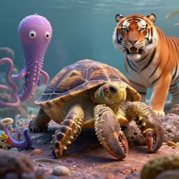 🐢🐙🐡🦭🐅, hyper detailed, digital art, trending in artstation, cinematic lighting, studio quality, smooth render, unreal engine 5 rendered, octane rendered, by sergey grechanyuk